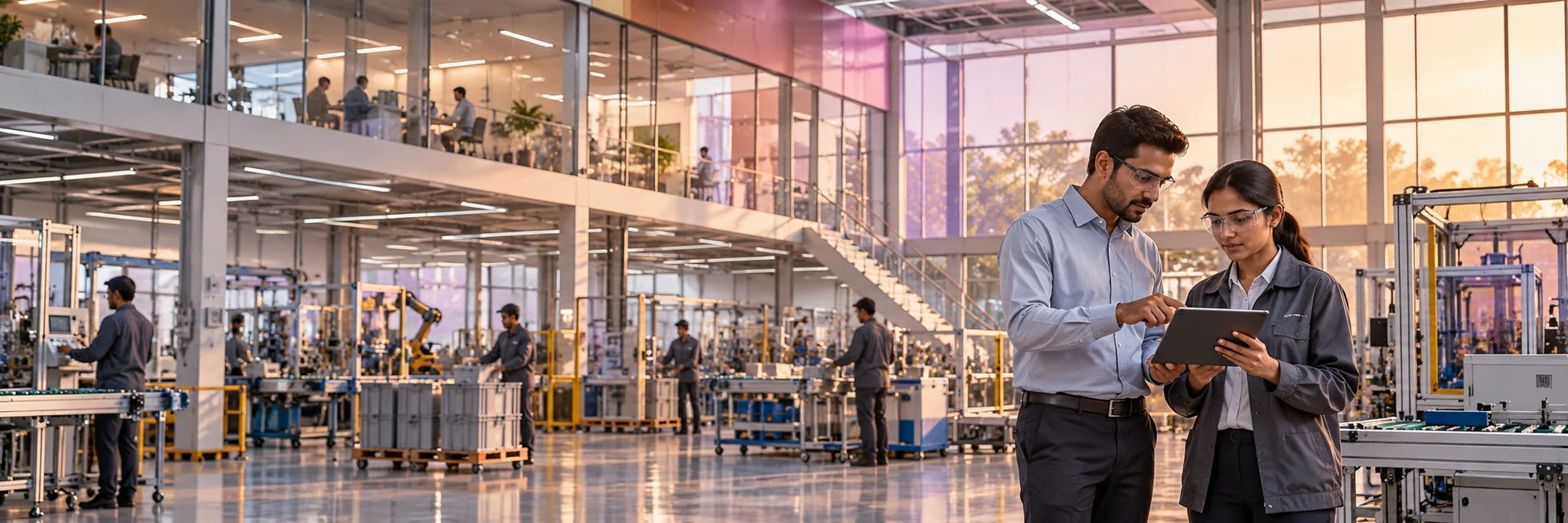 Illustrative manufacturing operations scene, connecting production and business planning